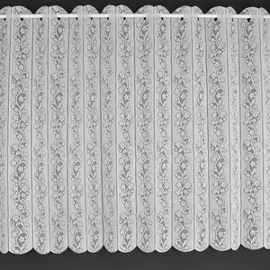 Daisy Chain Louvre Blind - Floral Design Net Curtain with Scalloped Hem & Cafe Top Heading - White, Measures 61 x 183cm