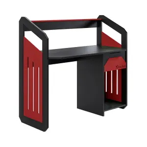 X-Rocker Battalion Gaming Desk 120cm Wide PC Computer Table with Drawer and Shelves  - Red