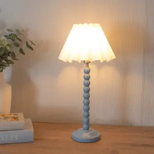 ValueLights Bobbins Powder Blue Table Lamp with White Scallop Tapered Lamp Shade and LED Bulb