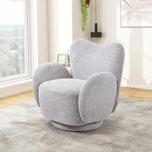 Grey Chenille Upholstered Swivel Accent Sofa Chair Armchair