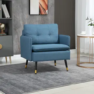 HOMCOM Modern Upholstered One Seater Sofa for Bedroom Living Room Dark Blue