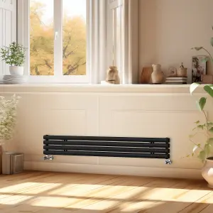 Right Radiators 1600x236 mm Horizontal Vertical Oval Column Radiator Double Panel Rads Black