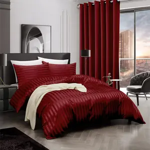 Microfiber Striped Duvet Cover Set with Pillowcases Burgundy / Super King Duvet Cover + 2 Standard Pillowcases