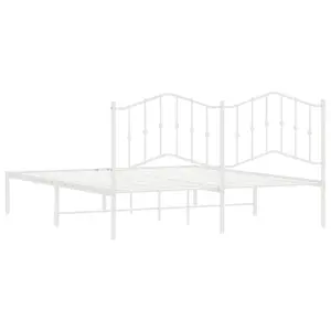 Berkfield Metal Bed Frame with Headboard White 183x213 cm