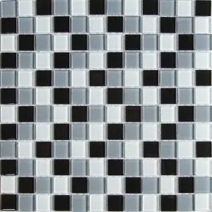 Tarente Black, grey & white Gloss Glass effect Glass Mosaic tile, (L)300mm (W)300mm