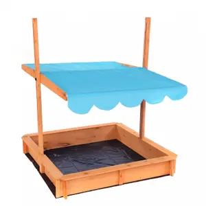 Oypla Childrens Wooden Garden Sand Pit with Adjustable Canopy Sun Shade