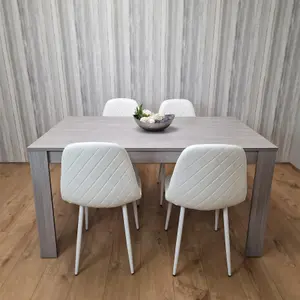 Dining Table and 4 Chairs Grey 4  white Leather Chairs Wood Dining Set Furniture