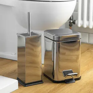 Harbour Housewares - Square Toilet Brush & Bin Set - Chrome