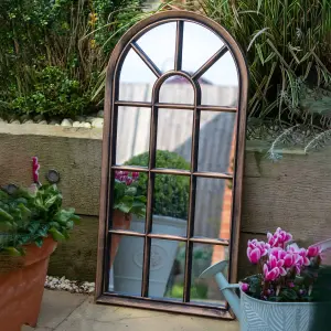 Modena Arched Copper Distressed Outdoor Garden Wall Mirror - Indoor or Outside 710mm x 350m