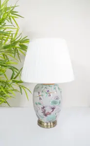 Pink Koi Fish Oriental Ceramic Table Lamp with Pleated Shade