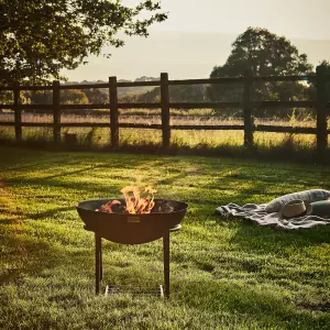 Outdoor Cast Iron Fire Pit on Stand in Black Iron H45Cm W56Cm