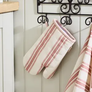 Traditional Style Rose Blush Cotton Stripe Single Oven Glove