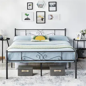 Metal Bed Frame with Headboard/Under-Bed Storage Black / King (5')