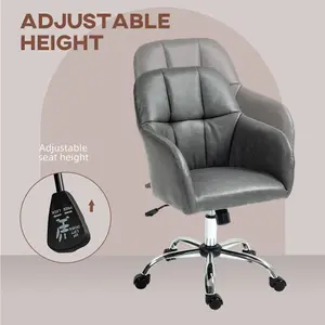 HOMCOM Computer Desk Chair with PU Leather, Swivel Wheels, Grey