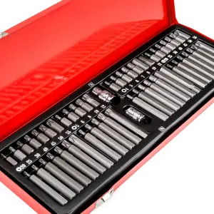 Socket Set - 54-pieces, 52 short and long bits, 2 bit adaptors - red