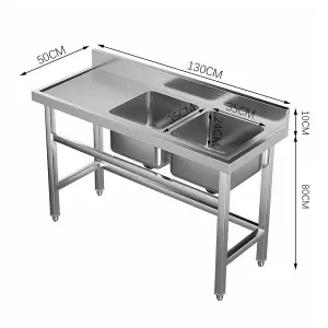 2 Compartment Commercial Floorstanding Stainless Steel Kitchen Sink with Left Drinboard