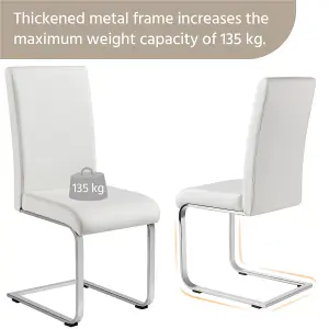 Yaheetech Set of 2 White Faux Leather Dining Chairs with Metal Legs for Kitchen Dining Room