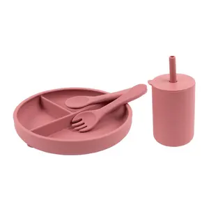 Tiny Dining - Baby Silicone Suction Feeding Set - Dusty Rose - 4pc