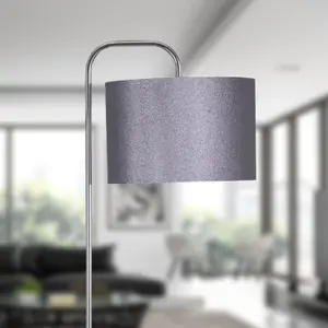 First Choice Lighting Chrome Arched Floor Lamp with Grey Glitter Shade