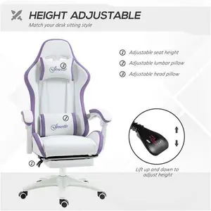 Vinsetto Gaming Chair, Recliner With PU Leather, 360 Swivel, Footrest & Lumbar Support, Purple | Aosom UK