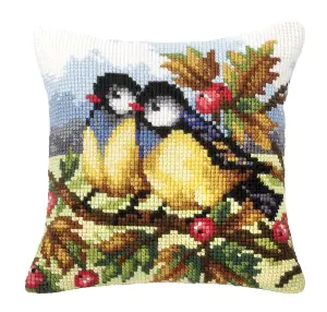 CUSHION TWO BIRD - Cross Stitch Kit: Cushion: Large: Two blue BIRD - Orchidea