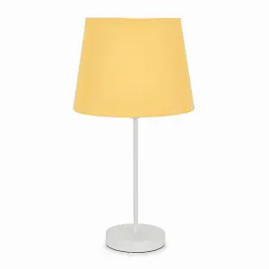 ValueLights Charles White Single Stem Table Lamp with Mustard Tapered Lamp Shade and LED Bulb