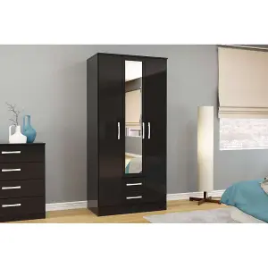 Birlea Lynx 3 Door 2 Drawer Wardrobe With Mirror Black