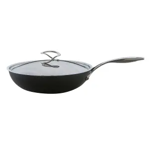 Circulon Style Black Round Aluminium Non-Stick Induction Wok with Lid 30 cm