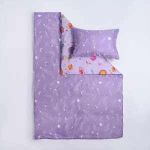 Stars Reversible Duvet Cover Set Quilt with Pillowcase Bedding, Lilac - Junior