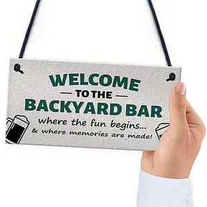 Red Ocean Welcome To The Backyard Bar Sign Hanging Wall Sign Bar Signs Funny Garden Plaque Gift For Men