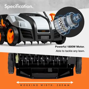 VonHaus Lawn Scarifier, Aerator & Grass Rake Electric 1800W, Dethatch/Rake Grass, Aerates Soil, 55L Box, 10m Cable, 5 Heights