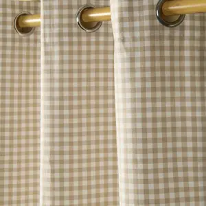 Homescapes Beige Cotton Gingham Eyelet Curtains 117 x 137 cm