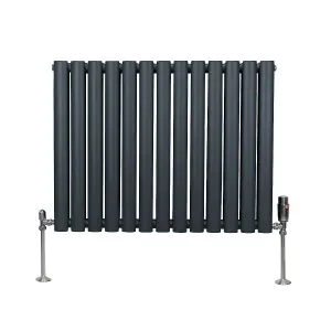 Oval Column Radiator & Valves - 600mm x 780mm - Anthracite Grey