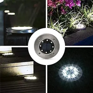 Set of 4 Solar Ground Lights 8 LEDs Deck Lights Outdoor White Pathway Lights In Ground Waterproof for Garden Lawn Patio Driveway