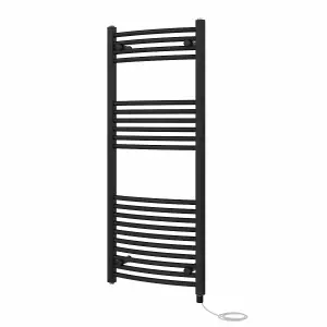 Rinse Bathrooms Electric Heated Towel Rail Curved Black Bathroom Towel Radiator 1200x500mm - 600W