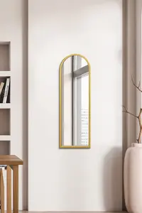 MirrorOutlet Arcus - Gold Metal Framed Arched Wall Mirror 47" X 16" (120CM X 40CM)