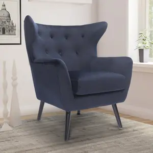 Velvet Navy Blue Brianna Accent Wingback Chair