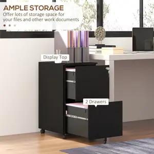 37cm Wide 2 -Drawer Mobile Steel File Cabinet Black