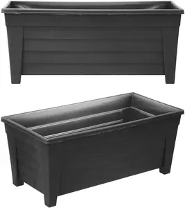 simpa Grosvenor 55cm Black Plastic Trough Garden Planter Pot