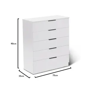 Glenhaven 5 Drawer 75cm W Chest of Drawers White