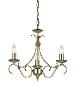 Luminosa Bernice 3 Light Multi Arm Ceiling Pendant Antique Brass, E14