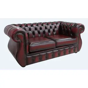 Chesterfield 2 Seater Antique Oxblood Leather Sofa Bespoke In Kimberley Style