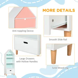 HOMCOM 142x50cm Child's Rocket Bookshelf w/ 3 Shelves Drawer Wood Legs White