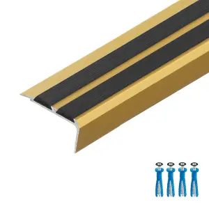 Stair Nosing Edge Trim -  Cezar Anti Slip Edging Strip for Stair -Gold with Black Rubber 1m