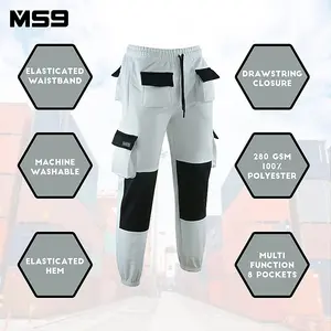 MS9 Mens Fleece Painters Decorators Combat Cargo Work Trousers Pants Joggers H1 White - XXL