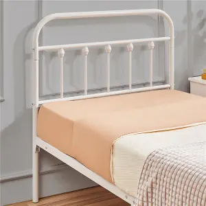 Yaheetech White 3ft Single Vintage Metal Bed Frame with High Headboard and Footboard