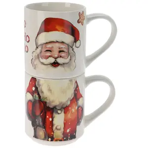 URBN-CHEF 265ml 8 Pcs Tea Coffee Santa Mugs Gift Set Stackable Cups with Christmas Design