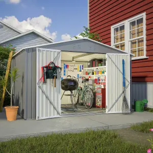 Birchtree 10X8FT Metal Garden Shed Apex Roof With Free Foundation Base Storage House Grey