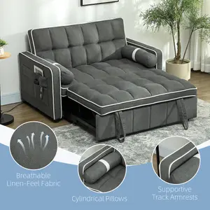 HOMCOM 2 Seater Pull Out Sofa Bed with Adjustable Backrest, Charcoal Grey