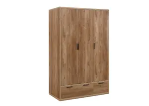 Birlea Stockwell 3 Door 2 Drawer Wardrobe Rustic Oak